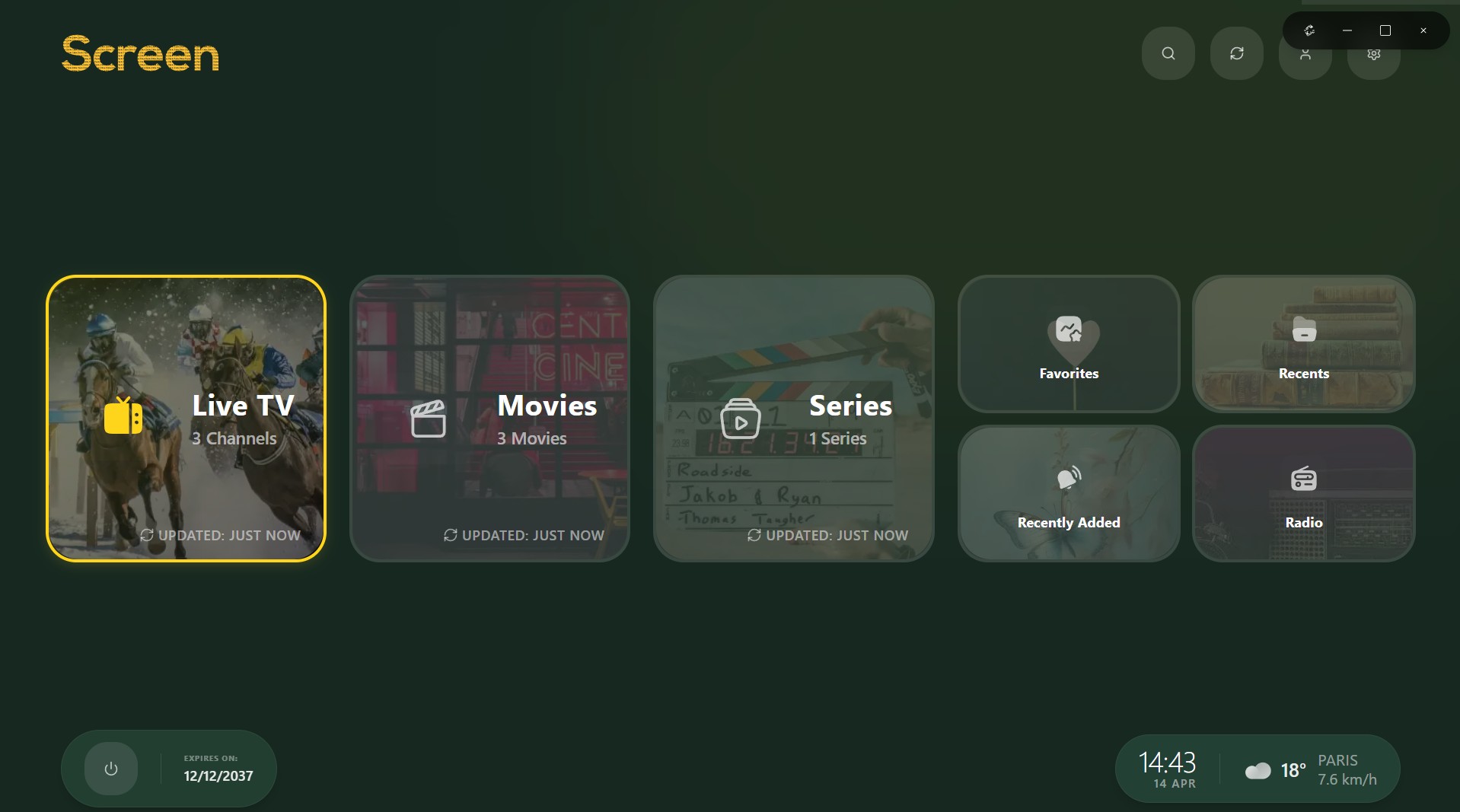 Screen Player IPTV project screen 1